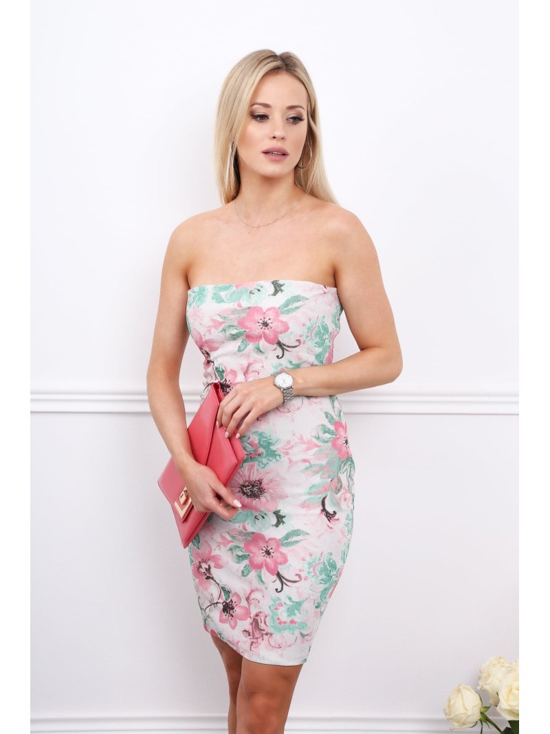 Fitted, elegant dress with pink flowers MP60389 - Online store - Boutique